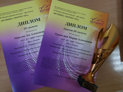 Поздравляем Лауреат и дипломантов  IX Всероссийского конкурса-фестиваля  «Вершина творчества»