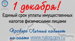1 декабря 2025 года — единый срок уплаты имущественных налогов физическими лицами
